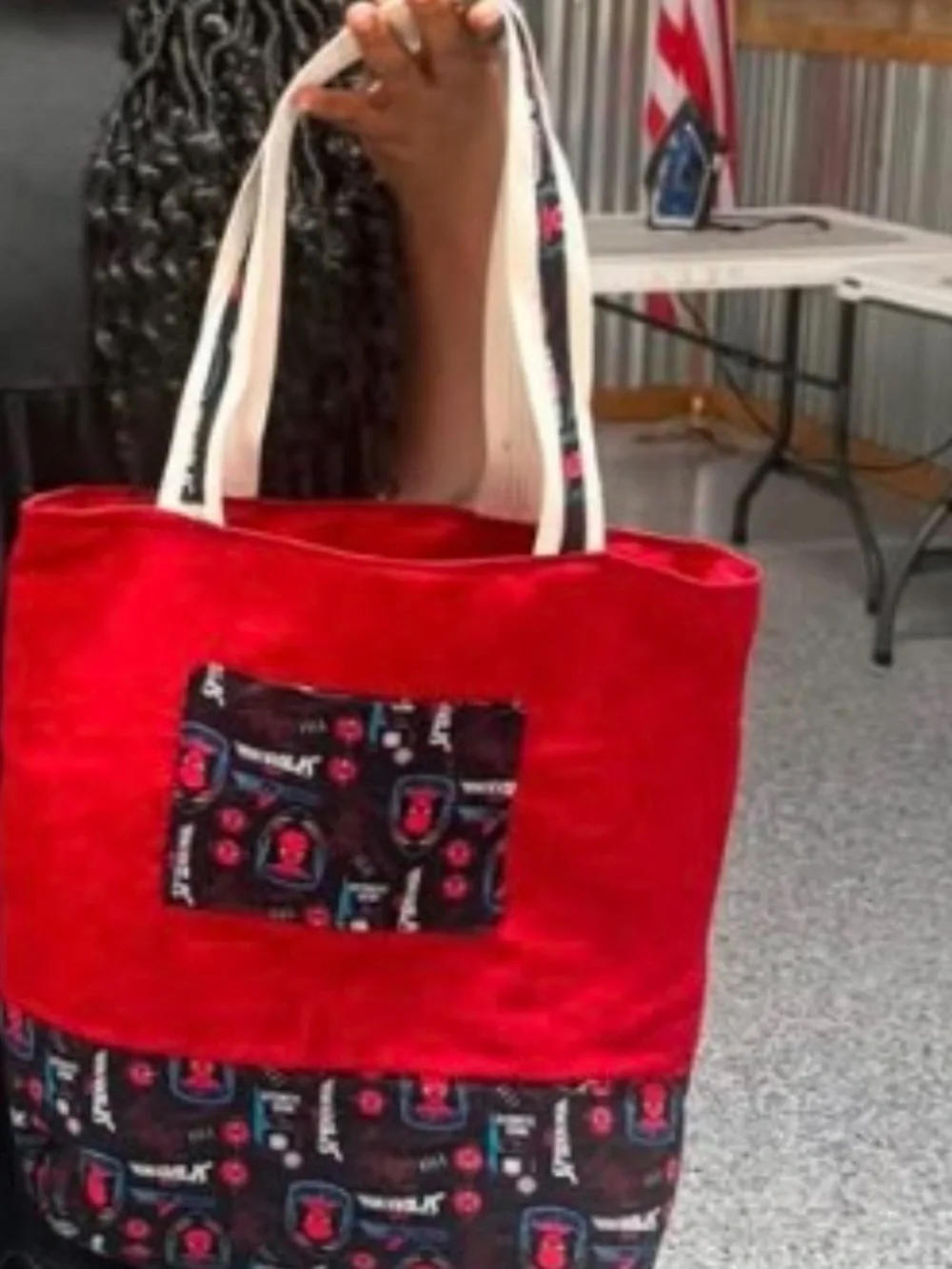 Kids Canvas Tote Bag with Spider Print - Red